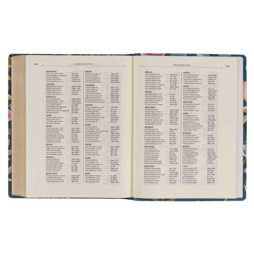 Teal Floral Ally Collection Large Print Faux Leather King James Version Note-taking Bible - Matthew 22:37