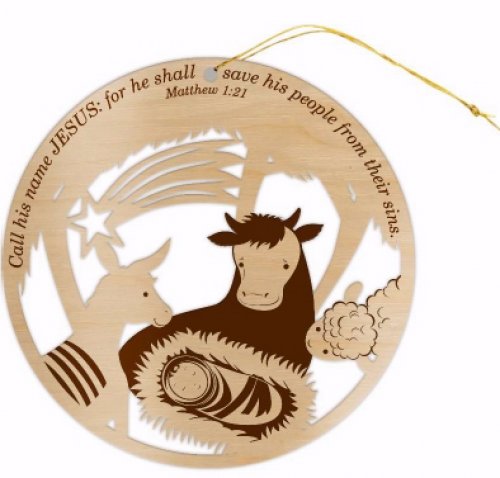 Ornament-His Name Is Jesus-Wood Laser-Cut (Matthew 1:21 KJV) (Pack Of 12)