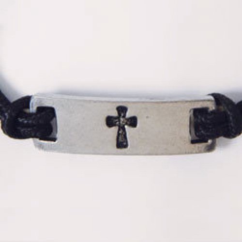 Bracelet-Cross w/Adjustable Cord-Pewter