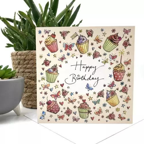 Butterfly Cupcake Birthday Single Card
