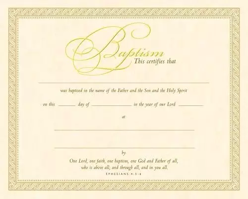 Baptism Certificate (Pk of 6) - Parchment, Gold Foil Embossed