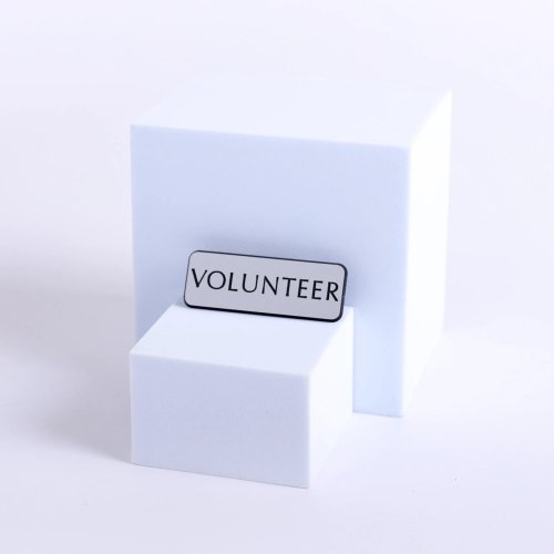 Badge Engraved Contemporary Volunteer Silver Pin