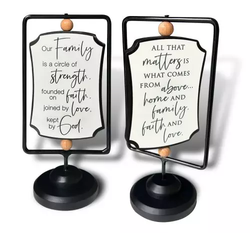 Swivel Plaque-Our Family/All That Matters (6.5" x 3.25" x 2.5")