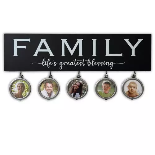 Wall Plaque-Family/Life's Greatest Blessing Photo Block (12" x 5.5") (Holds 5 1.5" Photos)