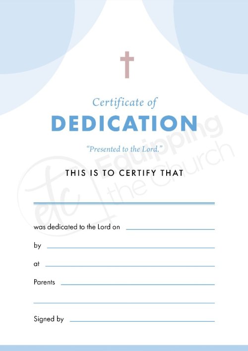 ETC Dedication Certificate A4 Portrait (pack of 10)
