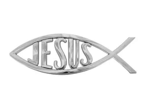 Auto Decal-Jesus/Fish-Silver (5.5" x 2") (Pack Of 6)