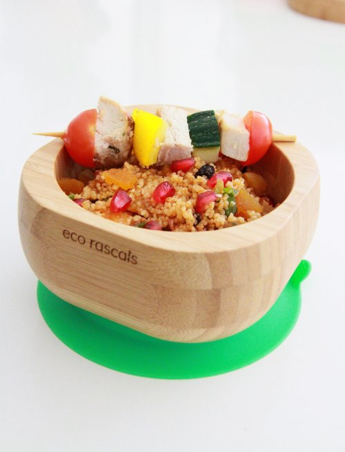 Bamboo baby suction bowl and spoon set -  Green