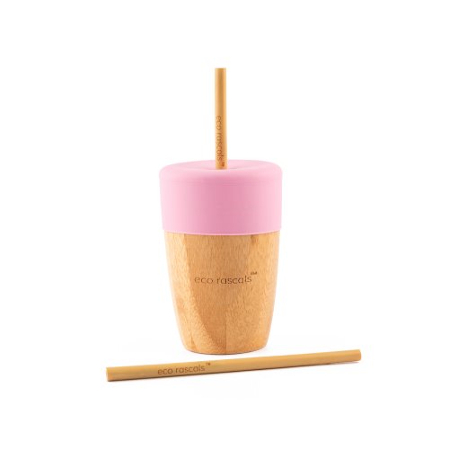 Bamboo Cup with Two Straws - Pink