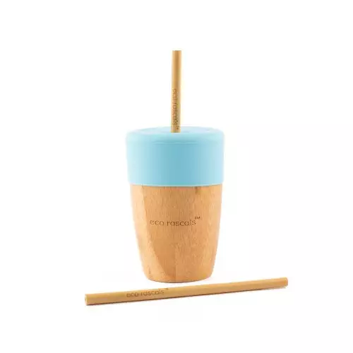 Bamboo Cup with Two Straws - Blue