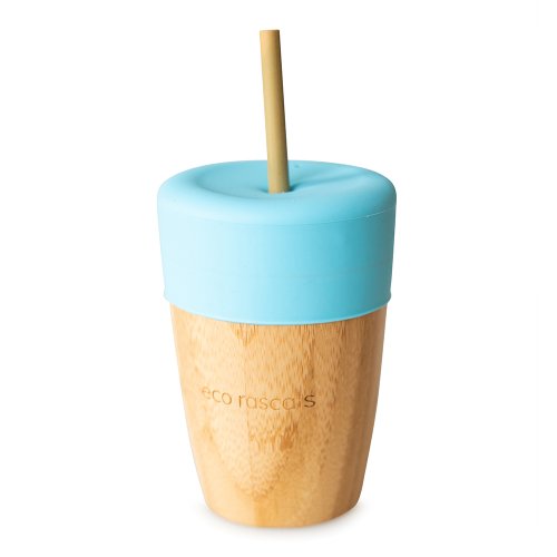 Bamboo Cup with Two Straws - Blue