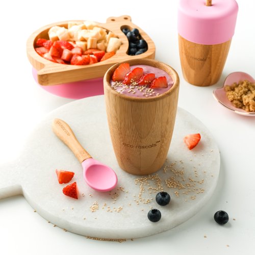 Bamboo Owl Plate Weaning Gift Set - Pink