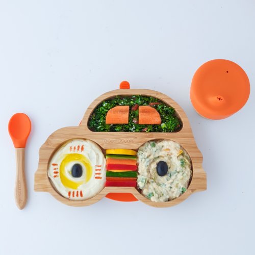 Bamboo Car Plate - Weaning Gift Set - Orange