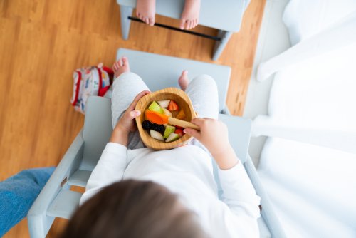 Bamboo baby suction bowl and spoon set -  Grey