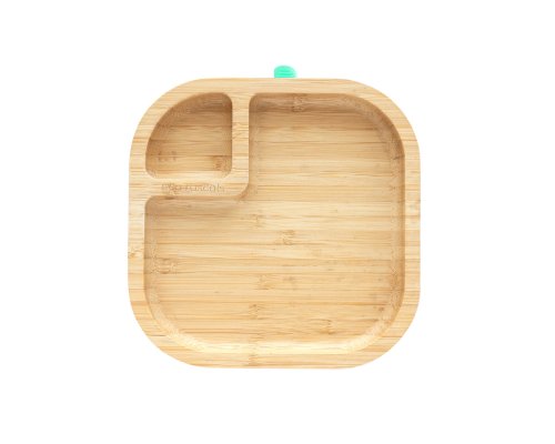 Square Snack and Baby Bamboo Plate - with Super Suction - Green