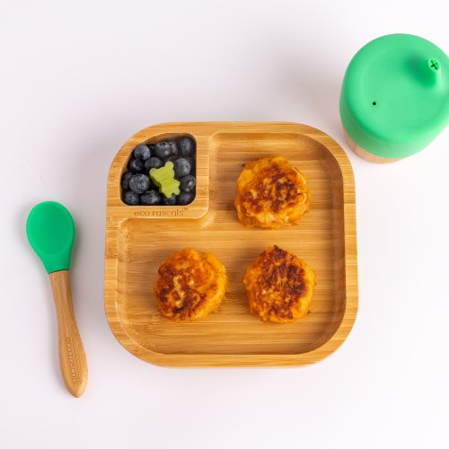 Square Snack and Baby Bamboo Plate - with Super Suction - Green