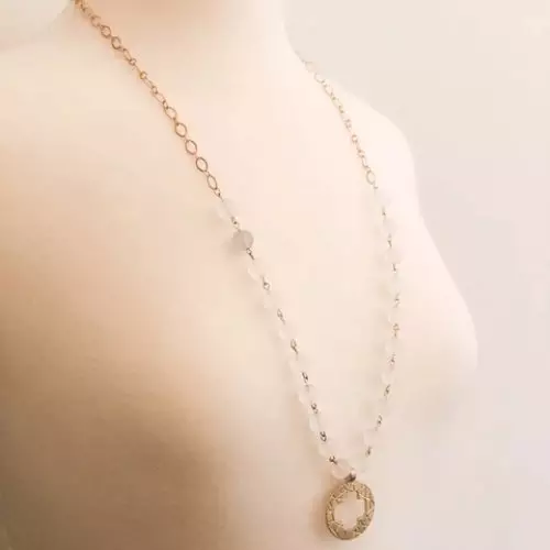 Necklace-Brulee Circle-Bone/14K Gold Plated (30" w/2" Ext)