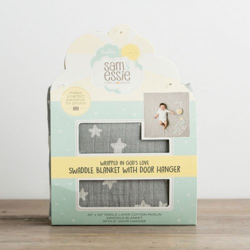 Sam & Essie - Wrapped in God's Love - Muslin Swaddle Blanket with Door Hanger
