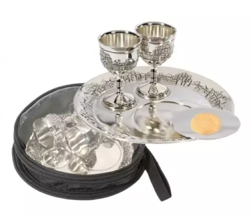 Communion-Set-7" Plate  3" Plate& 2 Cups w/Bag-Silver Plated (#1520)