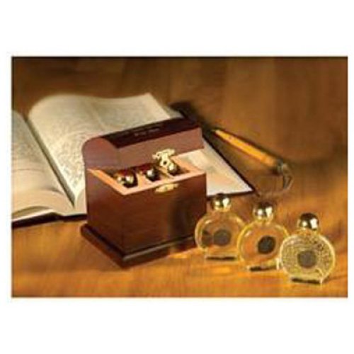 Anointing Oil-Gifts Of The Wise Men Wood Treasure Box W/2 Oil + Gold  (#8232)