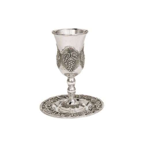 Wine Cup-Long Stem w/Grapes+Coaster (6.5")-Pewter (#44100)