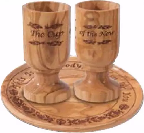 Communion-Set-The Lord's Supper w/8" Olivewood Plate & 2 Cups In Box (#1542)