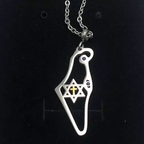 Necklace-Map Of Israel-Stainless Steel Silver Plated (20" Chain) (#9510)
