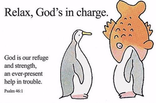 Cards-Pass It On-Relax  God's In Charge (3" x 2") (Pack Of 25)