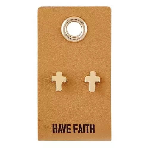 Have Faith - Cross Studs Earrings - On Leather Tag