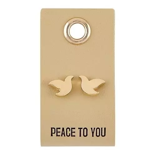 Earrings-Peace To You/Dove Studs On Leather Tag