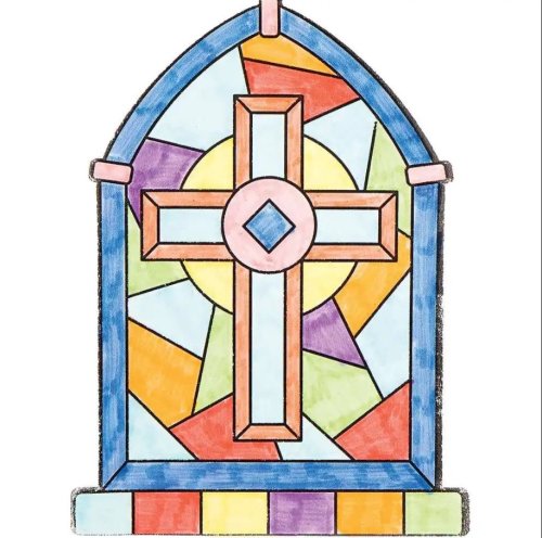 Cross Colour-in Window Decorations - Pack of 18