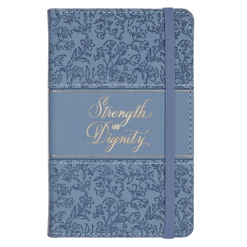 Small Notebook with Elastic Closure Faux Hardcover Blue Strength And Dignity Prov. 31:25