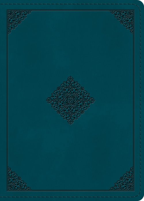 ESV Large Print Personal Size Bible, Red Letter (TruTone, Deep Teal, Ornament Design)