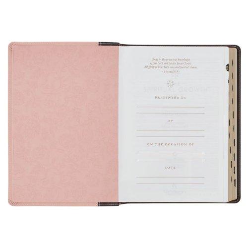 NLT, The Spiritual Growth Bible Faux Leather, Two-tone Pink and Brown