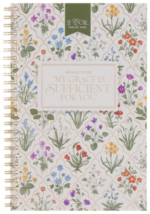 Notebook Spiral Cream Floral My Grace Is Sufficient 2 Cor. 12:9