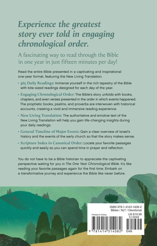 The One Year Chronological Bible NLT, Paperback, Daily Readings, Red Letter, Historical Dates, Timeline