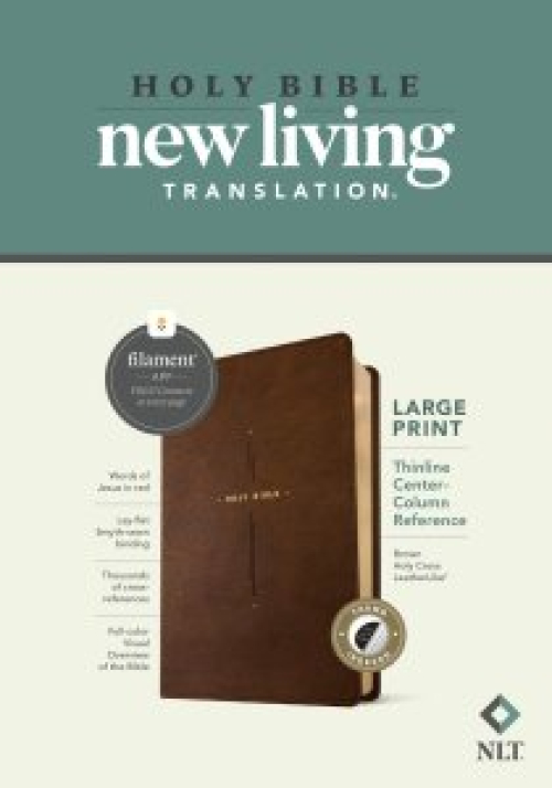 NLT Large Print Thinline Center-Column Reference Bible, Filament Enabled (LeatherLike, Brown Holy Cross, Indexed, Red Letter)