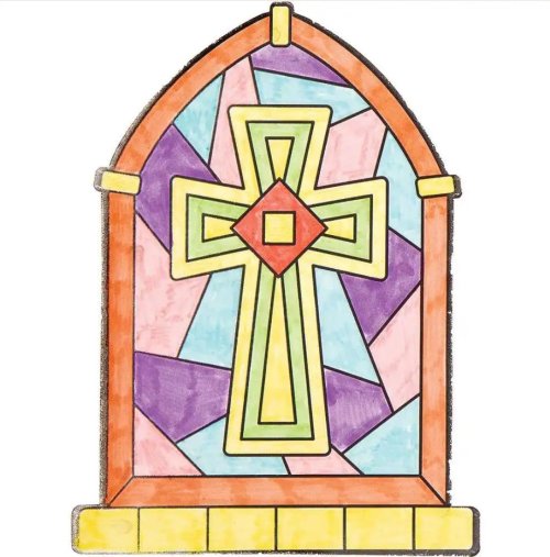 Cross Colour-in Window Decorations - Pack of 18