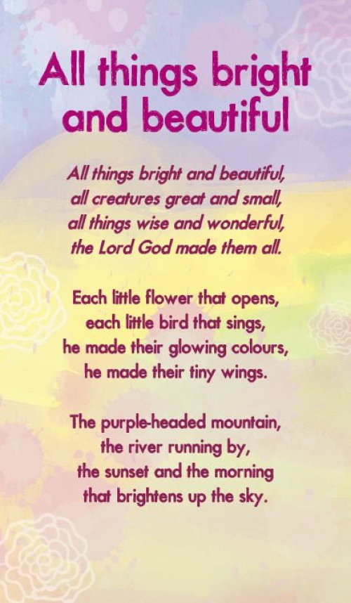 Prayer Card - All Things Bright And Beautiful  (Double Sided)