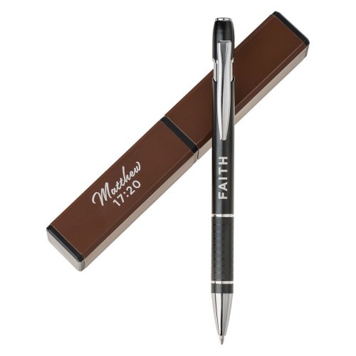 Faith Black and Brown Classic Gift Pen - Matthew 17:20