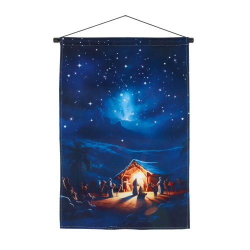 60 x 40cm Battery Operated Lit Nativity Fabric Banner with LEDs