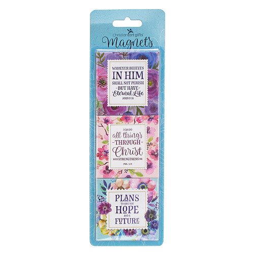 Christian Art Gifts Floral Refrigerator Magnets Whoever Believes In Him - John 3:16 Bible Verse Inspirational Fridge Magnet Set/3 -2.5"