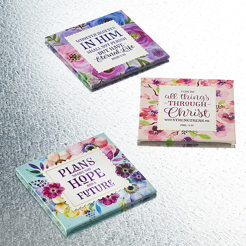 Christian Art Gifts Floral Refrigerator Magnets Whoever Believes In Him - John 3:16 Bible Verse Inspirational Fridge Magnet Set/3 -2.5"
