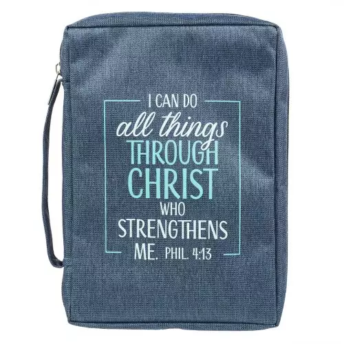 Medium I Can Do all Things Blue Canvas Bible Cover Handle -  Philippians 4:13