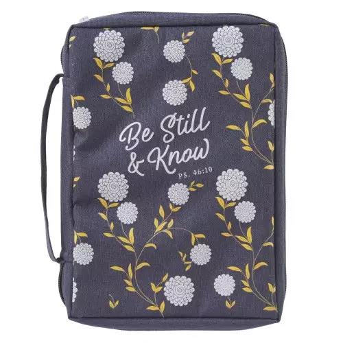 Large "Be Still and Know" Navy Poly-canvas Bible Cover - Psalm 46:10