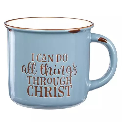 Mug Camp Blue/White All Things Through Christ