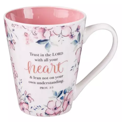 Mug White/Pink Floral With All Your Heart Prov. 3:5