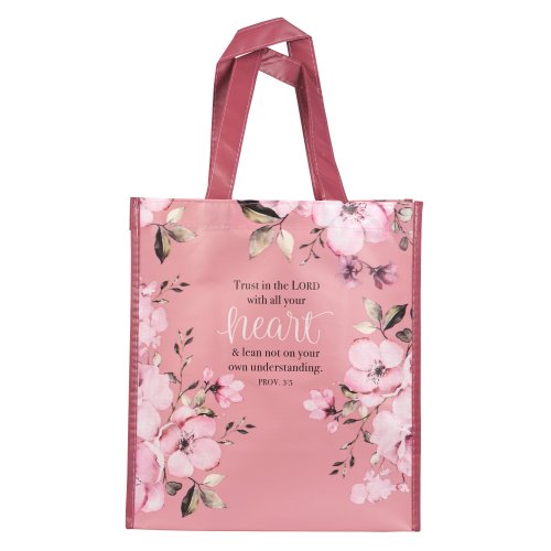 Christian Art Gifts Reusable Shopping Tote Bag: Trust In The Lord Floral Proverbs 3:5 Bible Verse  Inspirational Durable Pink Tote Bag for Groceries, Books, Supplies