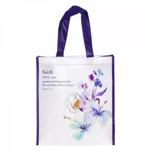 Tote Purple/White Floral Printed Faith Heb 11:1