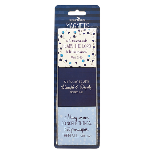 Christian Art Gifts Blue Flower Refrigerator Magnets Proverbs 31 Woman Bible Verse Prayers For A Mom's Heart Collection Inspirational Fridge Magnet Set/3 -2.5"