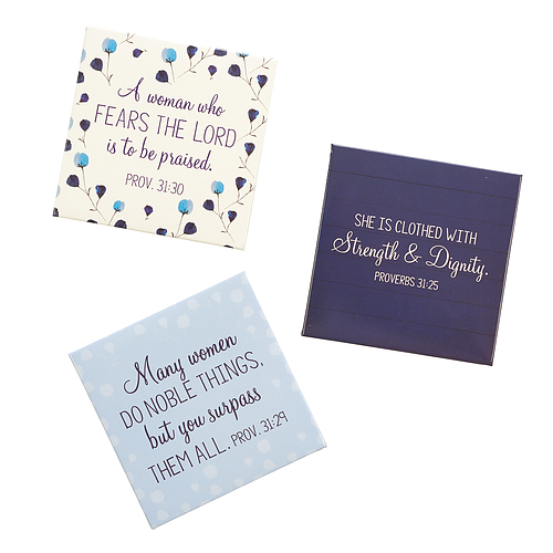 Christian Art Gifts Blue Flower Refrigerator Magnets Proverbs 31 Woman Bible Verse Prayers For A Mom's Heart Collection Inspirational Fridge Magnet Set/3 -2.5"